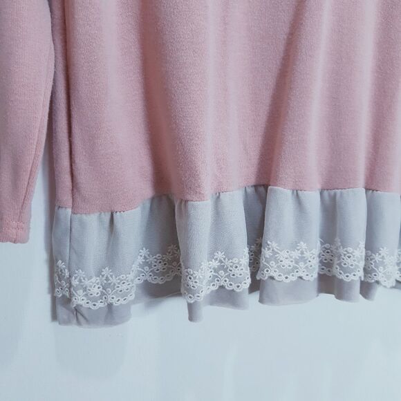 Soft Rose Pink Long Sleeve Top with Lace Frill Hem - Picture 5 of 7